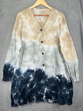 LOGO Lori Goldstein Tie Dye Longline Button Front Cardigan Tunic with Pockets